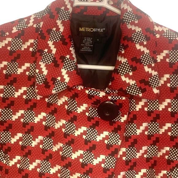 Metrostyle Retro Jacket Blazer 12 Red Black 60’s Cropped Boxy Audrey Hepburn - Picture 5 of 9